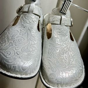 Allegra silver leather Mary Janes